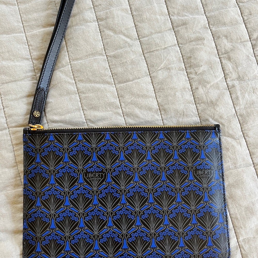 Liberty of London Black and Blue Clutch with Multicolor Paisley Initial - Picture 2 of 6